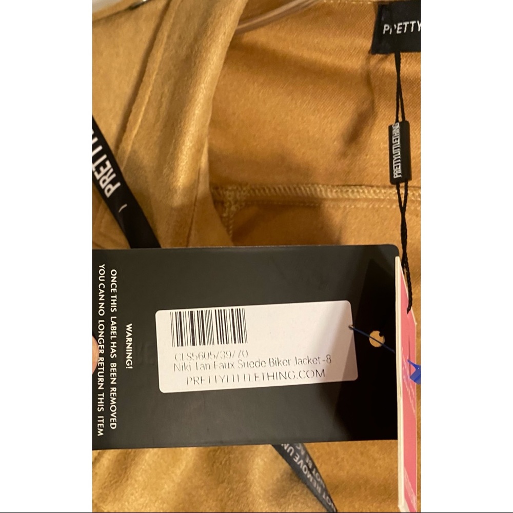 NWT PRETTYLITTLETHINGS CAMEL FAUX LEATHER SUEDE BIKER JACKET Sz XS - Picture 8 of 14